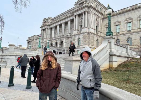 Rose and Allen in front of the Library of Congress